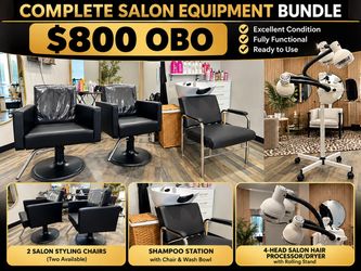 Salon Equipment Bundle – 2 Styling Chairs, Shampoo Station & Dryer