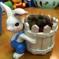 Rabbit Succulent Planter Pot Cute Resin Cactus Flower Container Rabbit Flower Pots Succulent Planter Pot Garden Pots Decorative Flower Pot Animal Shap