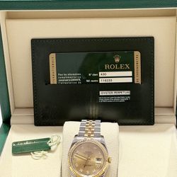 2012 Rolex Preowned 36mm DateJust Champagne Diamond Dial-W/Card