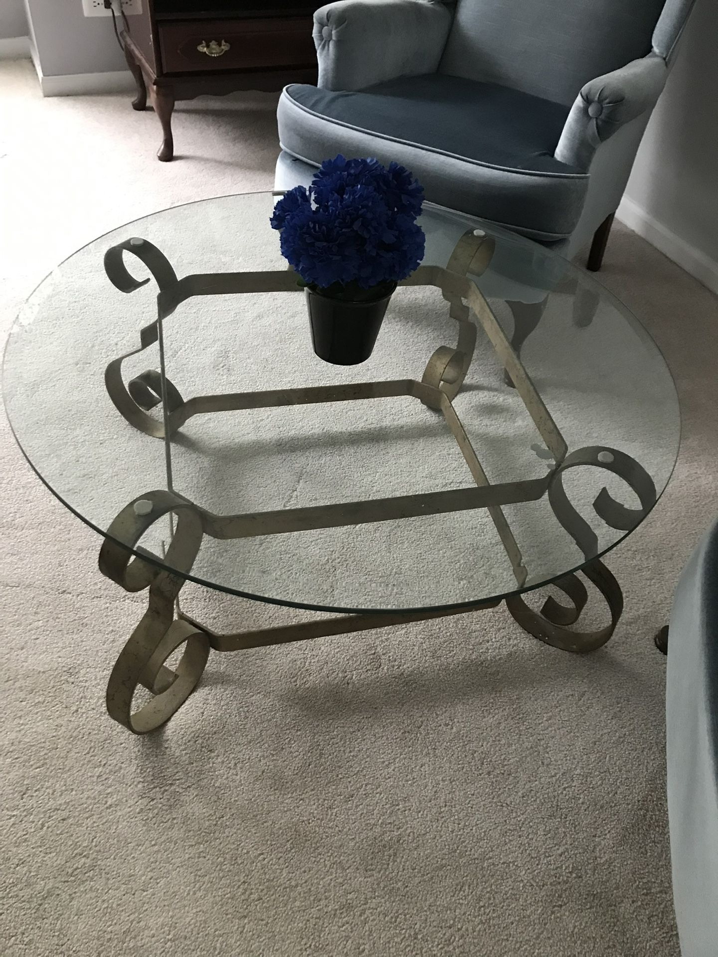 Round Glass Coffee Table w/Brass Base