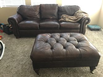 Thomasville Leather Couch and Ottoman