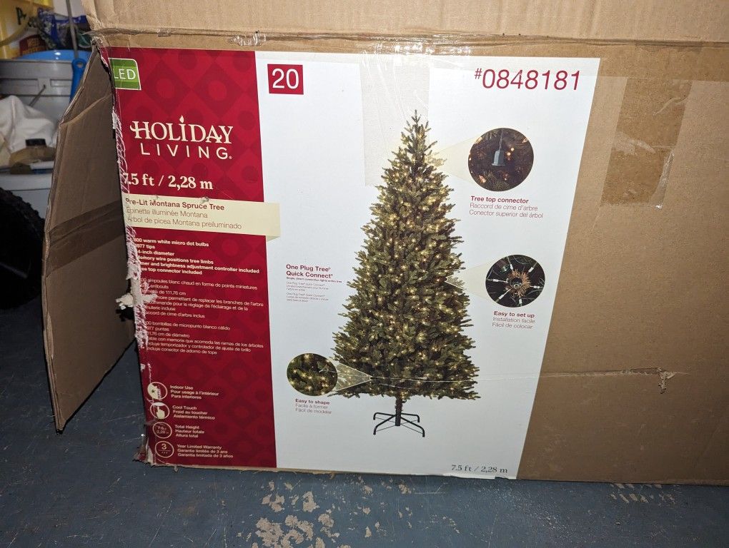 7.5' Prelit Christmas Tree Artificial w/ TIMER White Microdot Lights