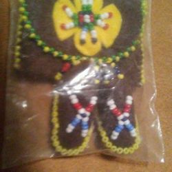 Beaded Barrettes/small Pouch W/ Moccasins/bead And Leather Pouch