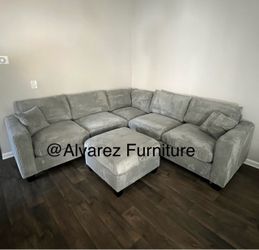 Corduroy sectional sofa with ottoman