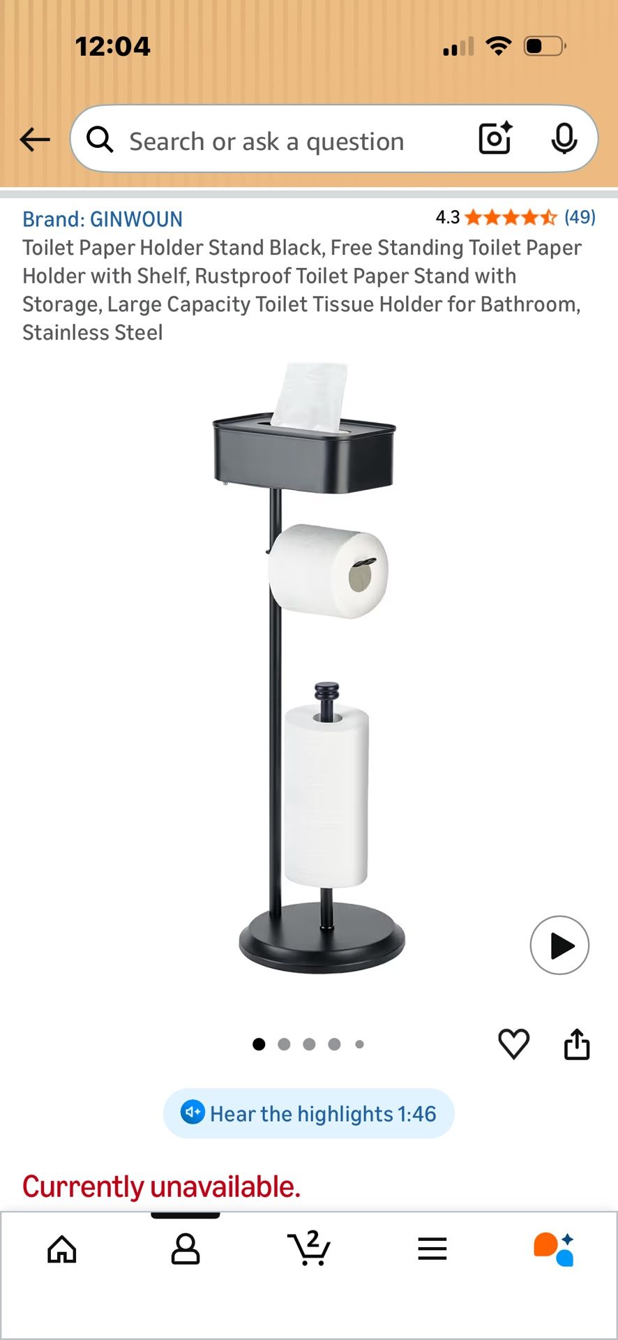 Toilet Paper Holder Stand Black, Free Standing Toilet Paper Holder with Shelf, Rustproof Toilet Paper Stand with Storage, Large Capacity Toilet Tissue