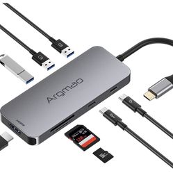 Argmao USB C Hub, 8-in-1 Dongle, USB C to USB C Data Transfer, USB-C PD3.0, 4K@30Hz HDMI, 3 USB 3.0, SD/TF Card Reader Adapter, Compatible with MacBoo