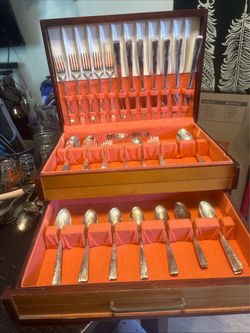 1881 Rogers Silverplate Flatware Set with Wood Case