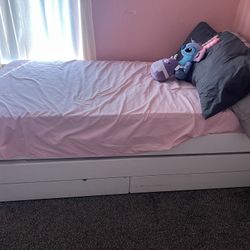 Bed frame w/pull-out bed + storage, white, Twin with also Foam mattress, medium firm/white, twin