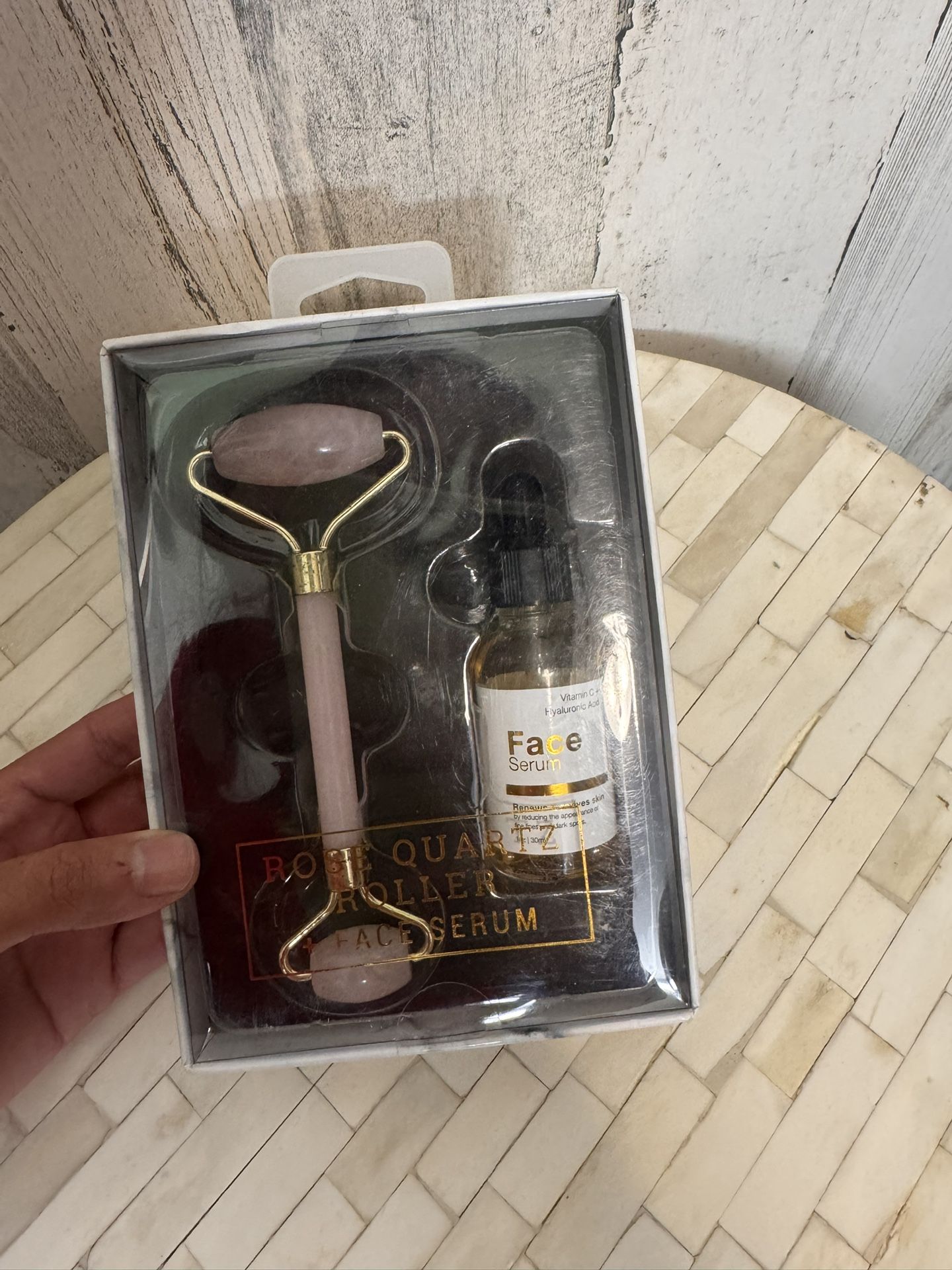 Revive Rose Quartz Roller & Vitamin C Face Serum Dual Roller Skincare Set with H