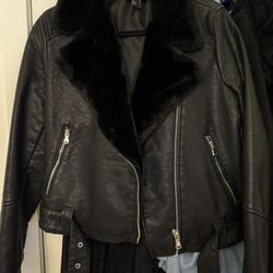 Faux Leather Fur Trim Jacket 