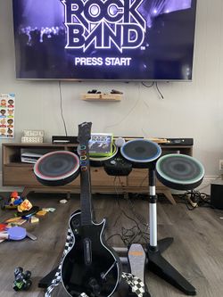 Xbox 360 Rock Band guitar hero Wireless band Kit Guitar Drums Mic Game Bundle