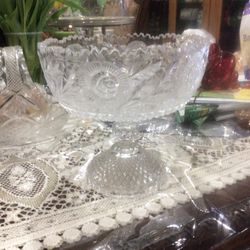 Pedestal Vintage Cut Glass Small Fruit Holder + Big One