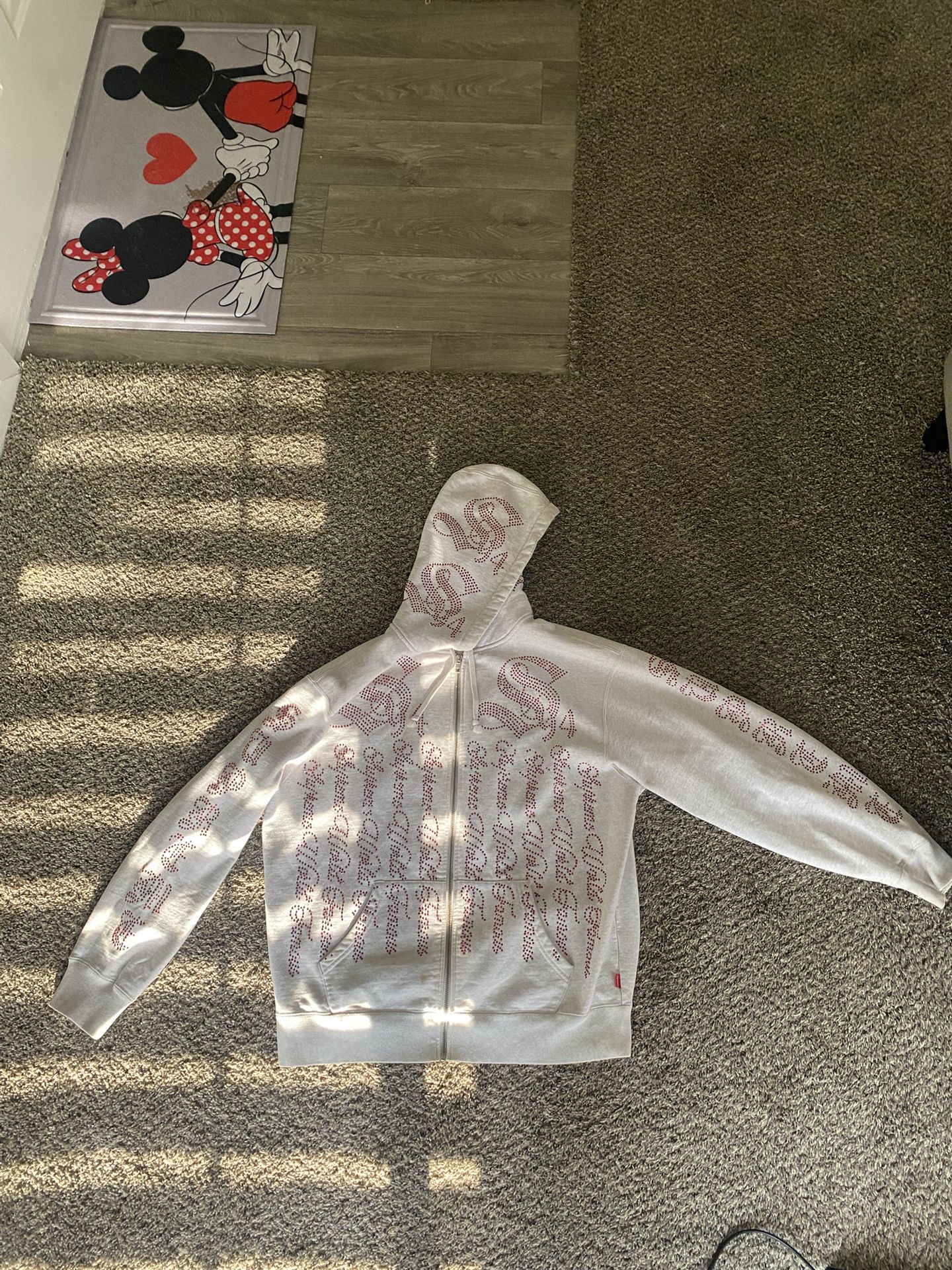 Supreme Rhinestone Zip Hoodie Grey/Red SS22 — $200 OBO