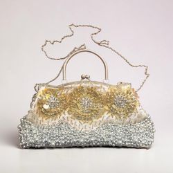 Vintage 1960s Sequin Evening Bag | 3D Gold Floral Detail