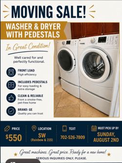 Moving SALE- GE Front Load Washer Dryer with pedestals