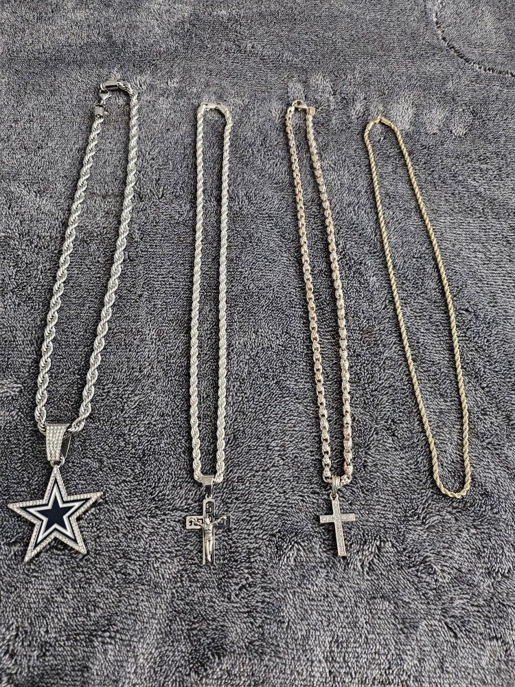 Stainless And Gold Plated Rope Chains With Charms.