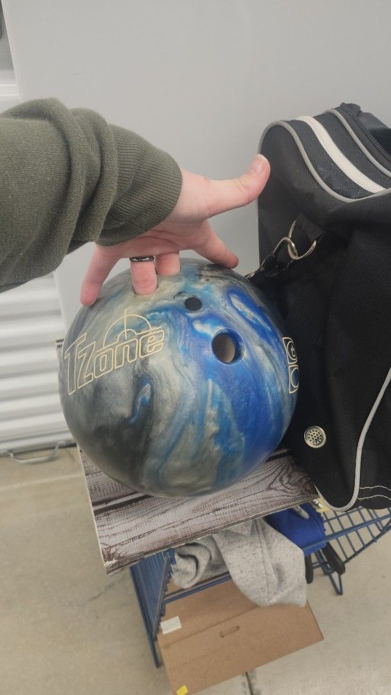 Bowling Ball, Bag, Rosin Bag + Women's Size 8 Bowling Shoes