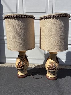 Vintage Mid-Century Ceramic Nautical Table Lamps Ship and Star Motif