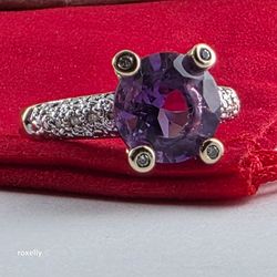 14K Yellow Gold Amethyst and Genuine Diamond Ring Size 8.75 - Solid Gold!/ Anillo de Oro con Amatista y Diamantes! 👌🎁Post Tags: Anillo de Oro
