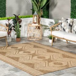 Ranya Tribal Light Brown 6 ft. 7 in. x 9 ft. Indoor/Outdoor Patio Area Rug