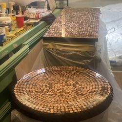 Custom Penny-Top End Table & Dresser/Cabinet