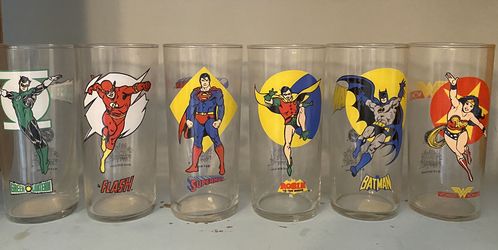 Set Of 6 DC Comics Super Powers Glasses 1993 Superman Batman Wonder Woman Flash
