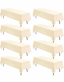 8 Pack Rectangle Tablecloth 60 x 126 inch Beige Polyester Table Cloth for 8 Feet Tables,Washable Fabric Stain and Wrinkle Resistant Table Cover