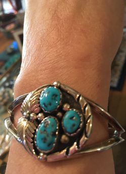 One of a kind heavy sterling and turquoise bracelet