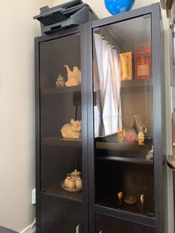 Two Book Shelves Display Case With Glass Windows Please See Measurements In Photos