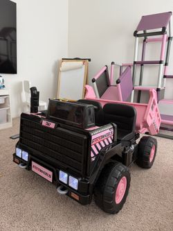 Brand New 24V Ride On Dump Truck, 24inch-2 Seater Ride On Car for Kids w/Remote Control 4WD/2WD w/Electric Dump Bed And Tools(Pink)