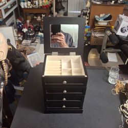 Target Black Wooden Tabletop Jewelry Box Organizer 9.75"Hx7"Wx6.25"D - Excellent Condition