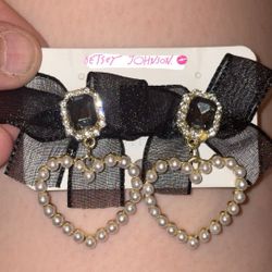 Betsy Johnson Bow Pearl Stud Earrings