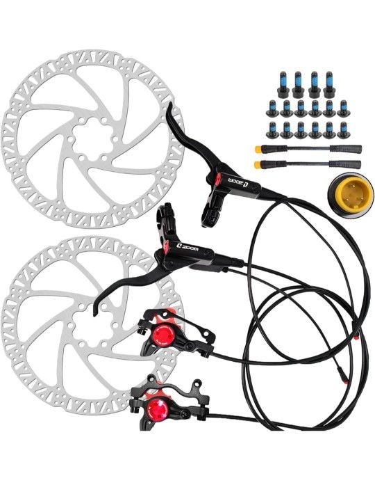 Zoom eBike Hydraulic Brake Upgrade Kit – 2/3 PIN Male Waterproof Power-Off Sensor Connector, Pre-Bled Brake Levers & Calipers with 160mm Rotors