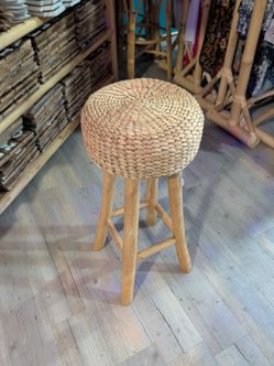 Woven Seagrass Top Wooden Bar Stool