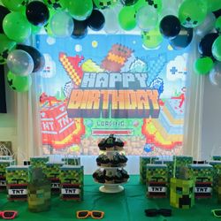 Minecraft Backdrop Kids Boy Photography Background Supplies Party Decoration  210 X 150 CM 