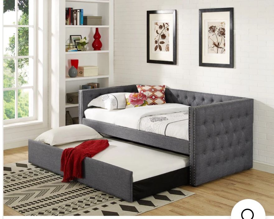 Tufted Daybed + Trundle, Twin, Grey