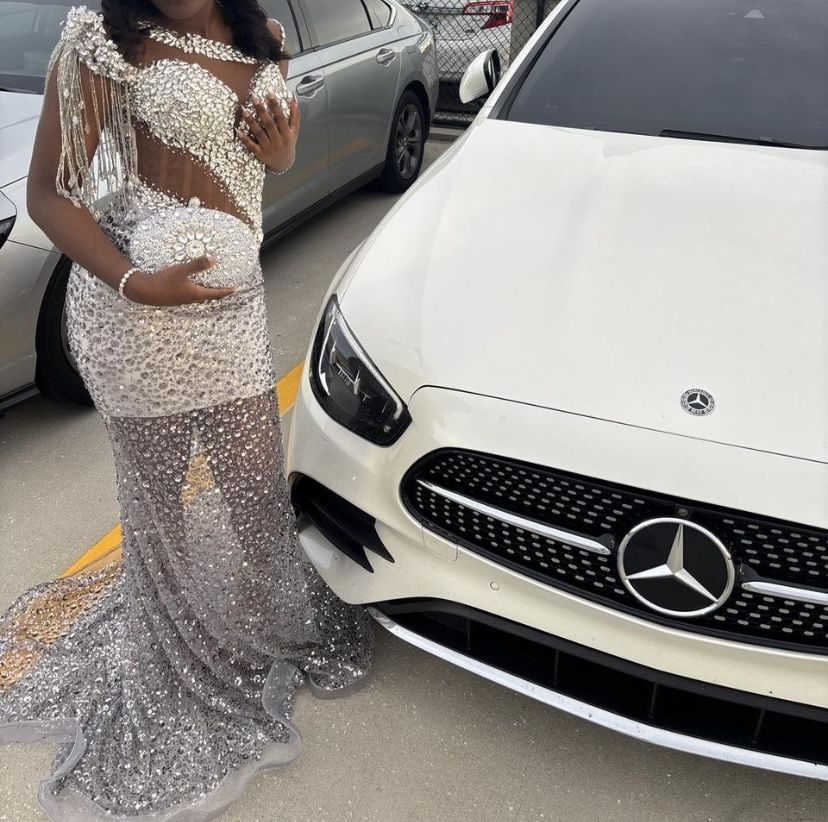Custom Silver Prom Dress – $620