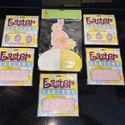 Easter Decoration Honeycomb Centerpiece 2 Egg Garlands & 3 Bunny Garlands 