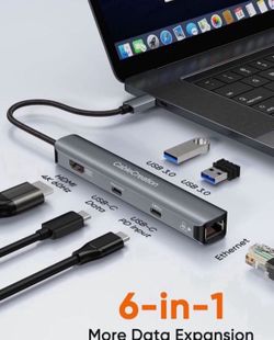 CableCreation 6-in-1 USB-C Hub/Multiport Adapter with 4K 60HZ HDMI, USB C Data Port, 1Gbps Ethernet, 100W Power Delivery, 2 USB 3.0 Port, for MacBook 
