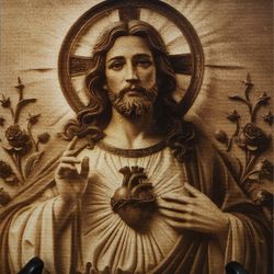 Sacred Heart Of Jesus- Wooden Engraved!