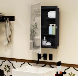 Black Recessed Bathroom Medicine Cabinet with Beveled Mirror - Brand new