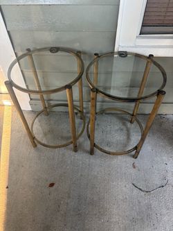Pair of Round Glass Top Side Tables