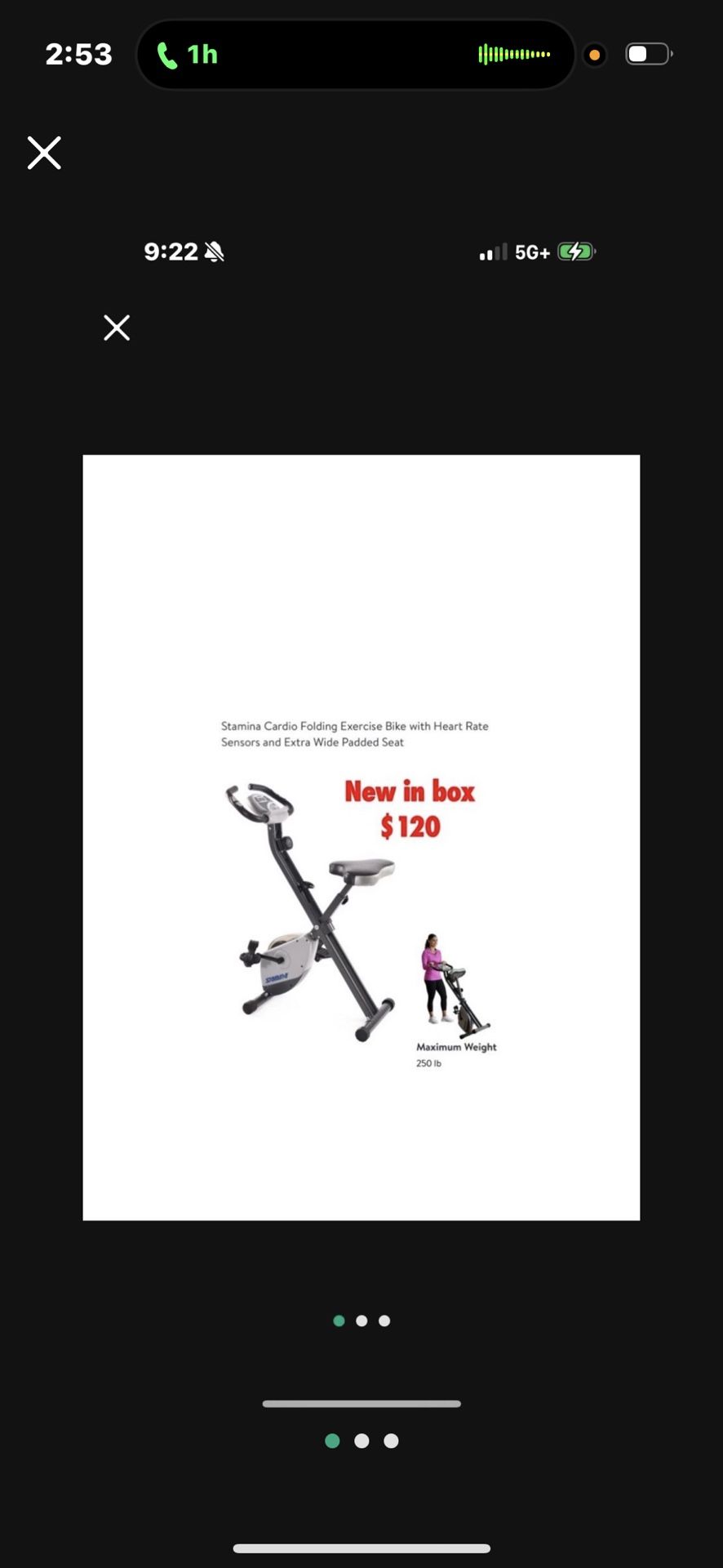 New in box Stamina Cardio Folding Exercise Bike with Heart Rate Sensors and Extra Wide Padded Seat $120 cash only East Palmdale