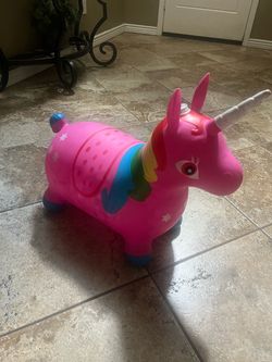 Pink Inflatable Unicorn Bouncy Ride-On Toy
