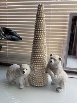 Set navideño para decoración con osos y árbol de navidad