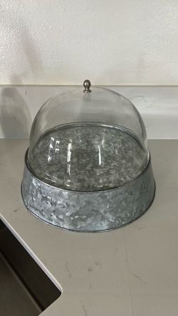Galvanized Metal Cake Stand with Glass Dome