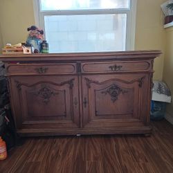 Free Antique Wooden Buffet Cabinet With Marble Stone Top 