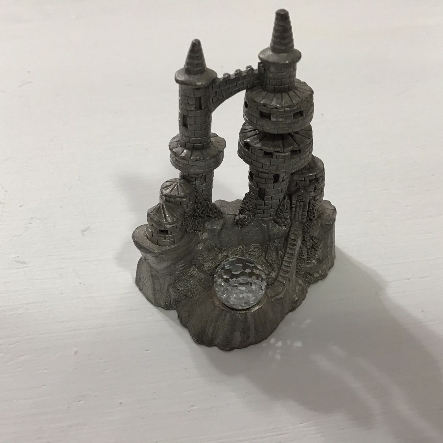 VINTAGE PEWTER MINI CASTLE C/M489 CRYSTAL BALL 2” HIGH