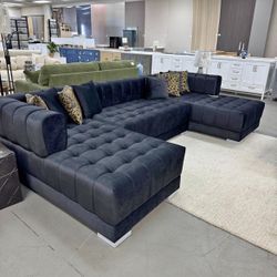 Fabric Double Chaise Modern  Sectional 
