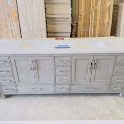 84” Beautiful Bathroom Vanity in Gray, double sink, soft close solid wood. $1299 